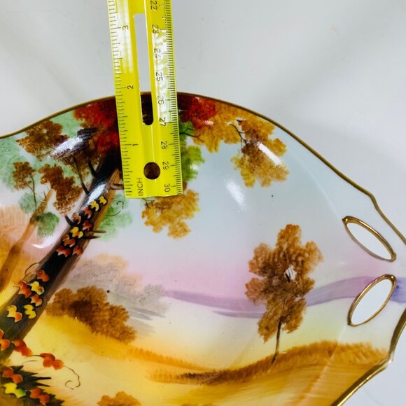 Antique Nippon Autumn Pierced Bowl Decorative Fall Foliage Hand Painted Dish - Picture 9 of 11